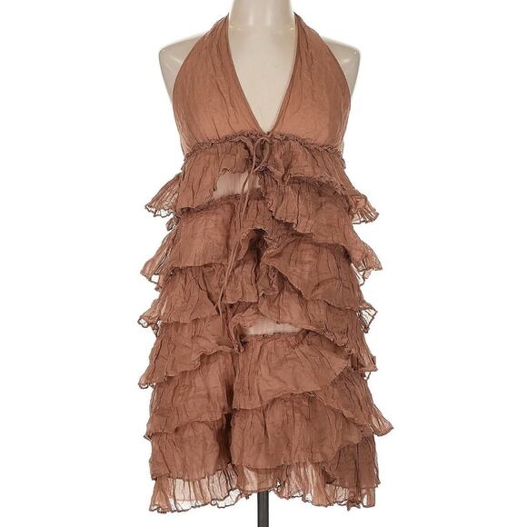 NWT ELIZABETH And JAMES Ruffle Tiered Halter Copper Halter Dress Sz Large NWT - Picture 2 of 6